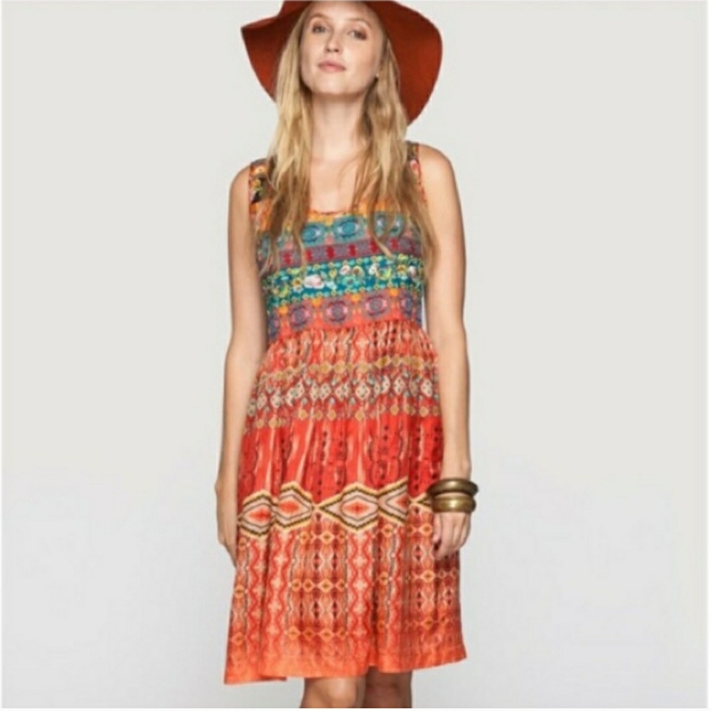 Johnny Was Multi-Color Silk Embroidered Tank Dress